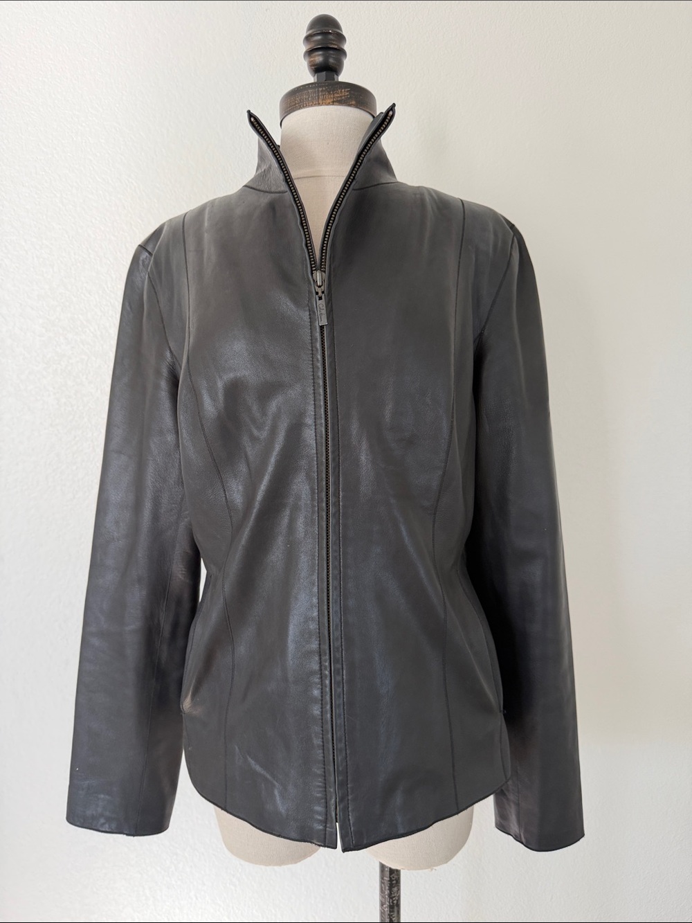 Cole Haan Black Lambskin Leather Zip Jacket Womens Size 10